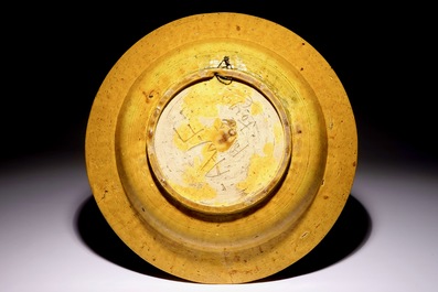 Alfred William Finch (1854 &ndash;1930): A large yellow-glazed slip-decorated ceramic dish